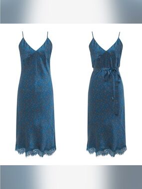 NWT Gold Hawk Chloe Silk Printed Midi Dress in Blue - Medium